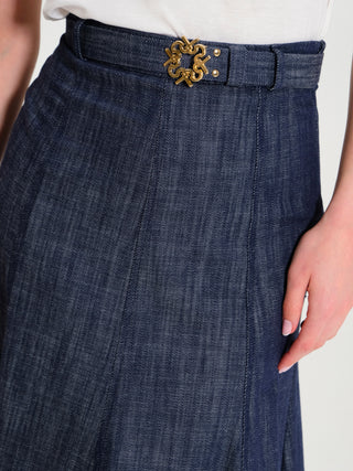 Gonna Midi in Denim con Cintura