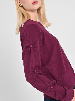 Maglione Bordeaux con Bottoni Ricoperti