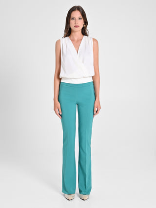 Pantaloni Flared in Tessuto Tecnico Verde Giada