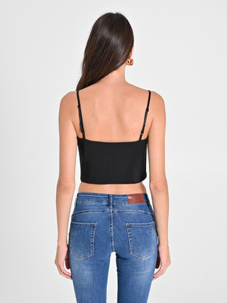 Crop Top Nero con Scollo a Cuore