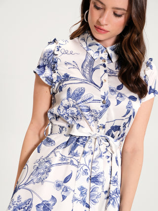 Abito Corto Toile de Jouy Blu