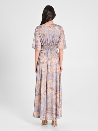 Abito in Raso Stampa Cachemire