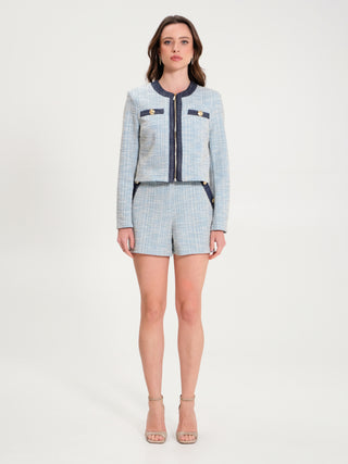Giacca Tweed Inserto Denim Azzurro