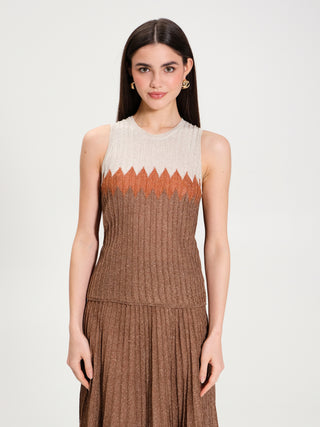 Top Plissè con Lurex Marrone