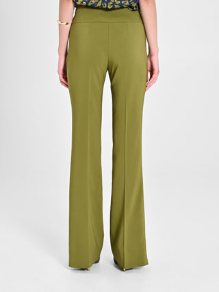 Pantaloni Flared in Tessuto Tecnico Verde Muschio
