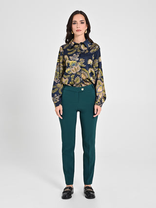 Pantaloni Straight in Tessuto Tecnico Verde Malachite