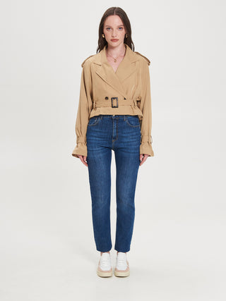 Trench Crop con Cintura Beige