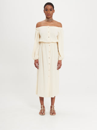 Abito Chemisier con Maniche a Palloncino Avorio