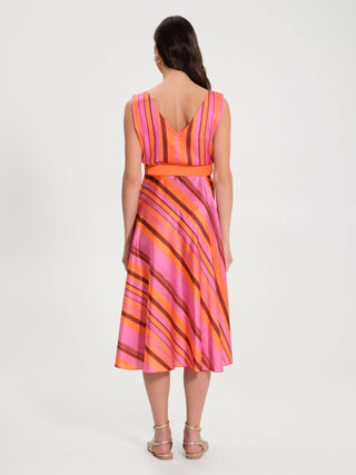 Abito a Ruota Righe con Cintura