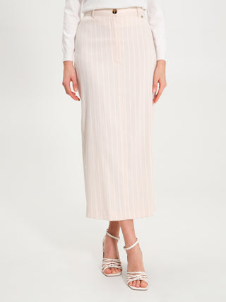 Gonna Gessata con Spacco Posteriore Beige