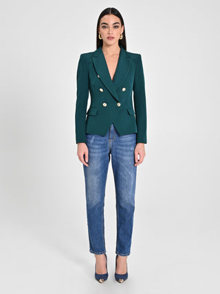 Giacca Doppiopetto in Tessuto Tecnico Verde Malachite