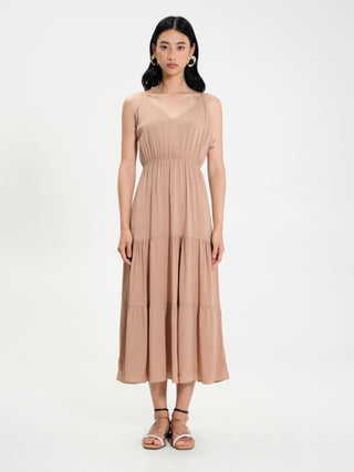 Abito Lungo in Viscosa  ECOVERO® Beige Biscotto