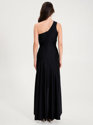 Abito in Jersey Monospalla con Volant Nero