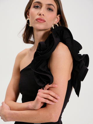 Tuta con Rouches in Lino Nero