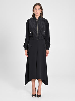 Gonna Asimmetrica con Tasche in Taffetà