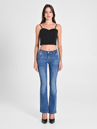 Crop Top Nero con Scollo a Cuore