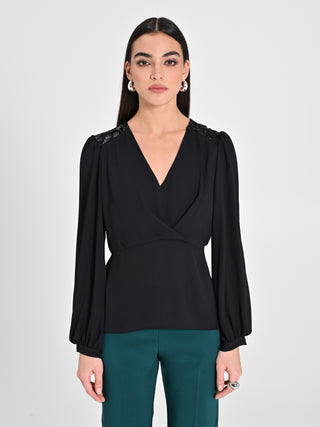 Blusa Nera spalline Paillettes