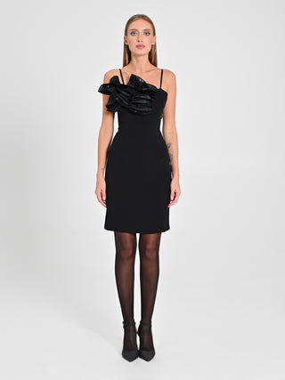 Tubino Nero con Fiori in Organza