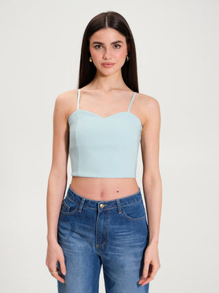 Top Crop Scollo a Cuore Verde Acqua