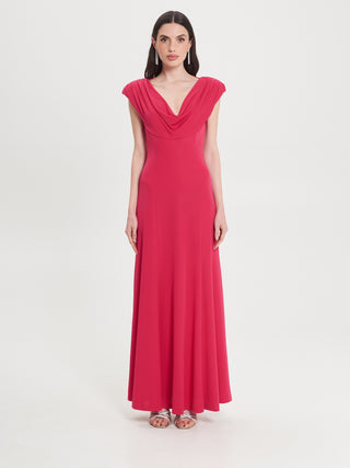 Abito Lungo Trapezio con Strass Rosso