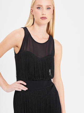 Abito nero con frange corto