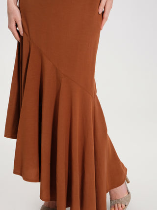 Gonna Asimmetrica con Godet Tabacco