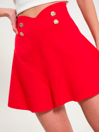 Mini Gonna Rossa con Bottoni Gioiello
