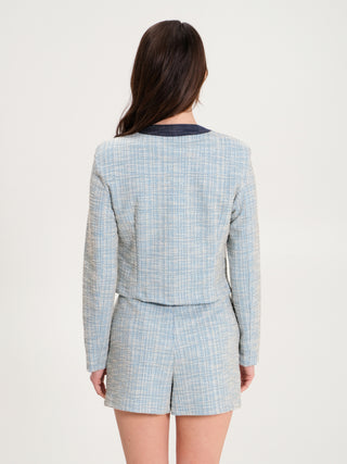 Giacca Tweed Inserto Denim Azzurro
