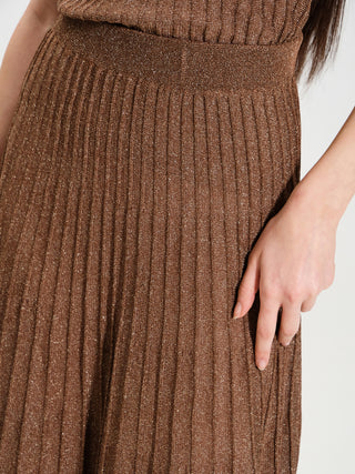 Gonna Plissè con Lurex Marrone