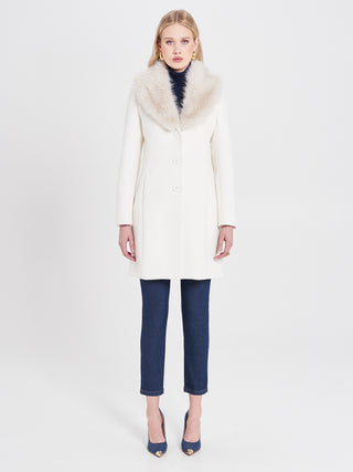 Cappotto con Collo effetto Pelliccia Bianco