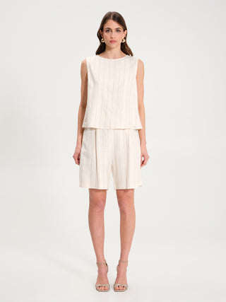 Top Gessato con Bottoni sul Retro Avorio