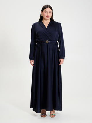 Abito Lungo Curvy in Raso con Cintura