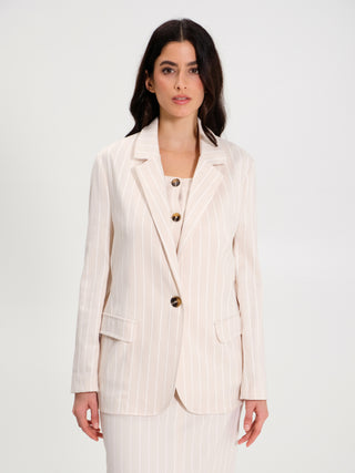 Giacca Gessata in Cotone Beige