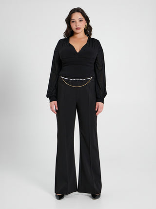 Pantaloni Flared Curvy con Perle