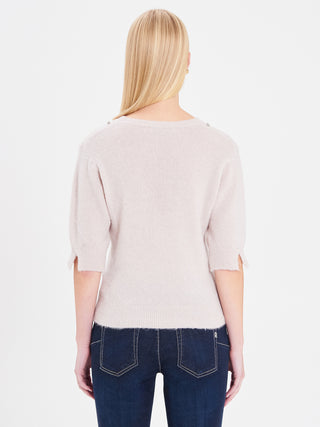 Maglia a maniche corte in misto alpaca con strass