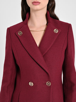 Cappotto Bordeaux con Bottoni sul Collo