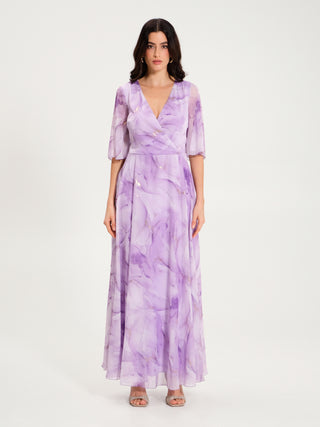 Abito Impero Stampa Sfumata Lilla