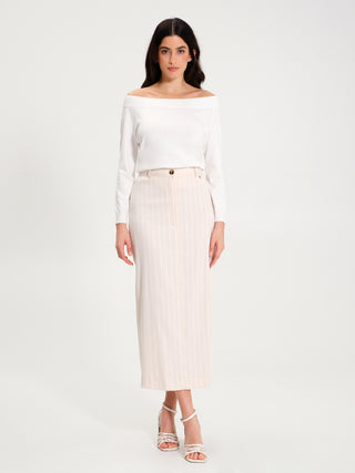 Gonna Gessata con Spacco Posteriore Beige