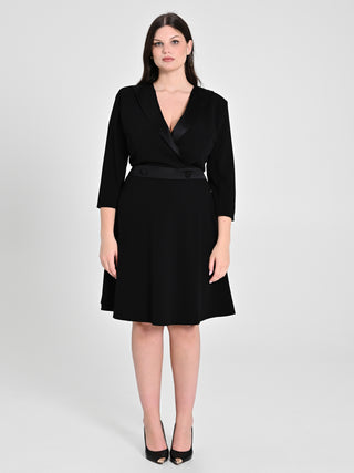 Abito Curvy a Ruota Inserti Raso Nero