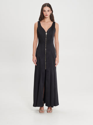 Abito a Sirena in Raso con Zip Nero