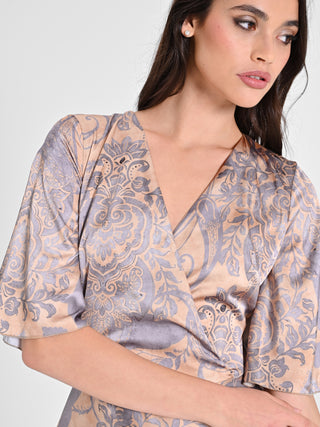 Abito in Raso Stampa Cachemire