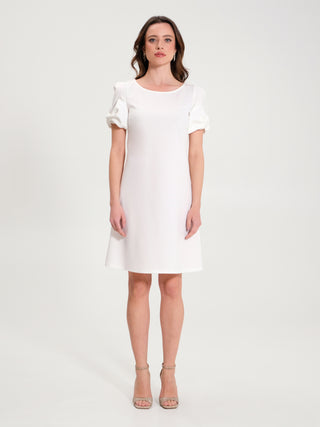 Abito a Trapezio con Fiocchi Panna Bianco