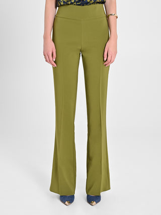 Pantaloni Flared in Tessuto Tecnico Verde Muschio