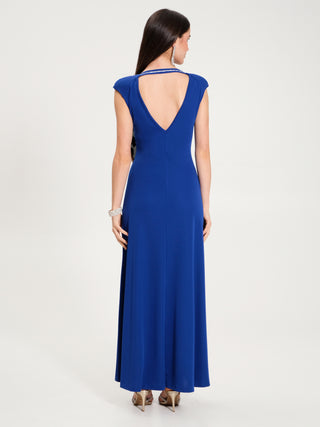 Abito Lungo Trapezio con Strass Blu Cina