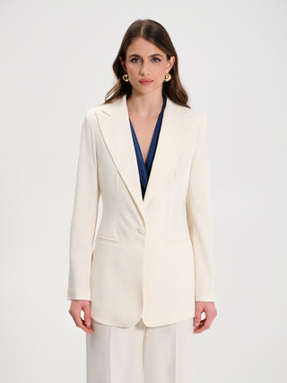 Giacca Lunga Monobottone Fluida Avorio