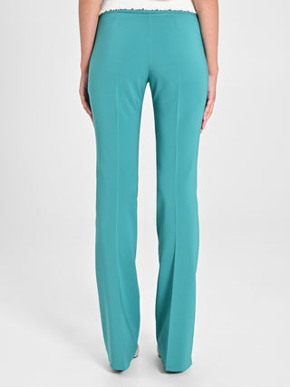 Pantaloni Flared in Tessuto Tecnico Verde Giada