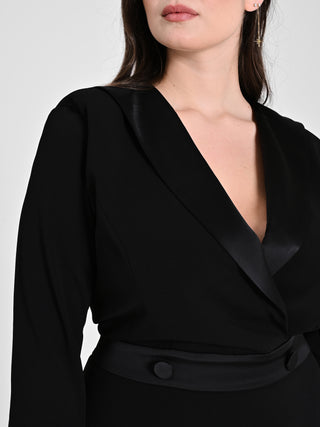 Abito Curvy a Ruota Inserti Raso Nero