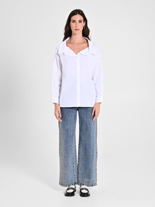 Camicia in Cotone con Collo Aperto