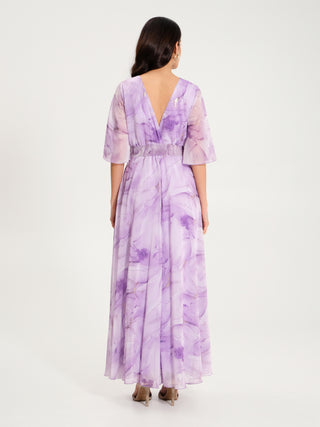 Abito Impero Stampa Sfumata Lilla