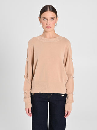 Maglione Cammello con Bottoni Ricoperti